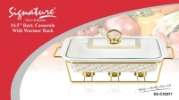 14.5inch White  2.7 Ltr Rectangle Porcelain Casserole with Warmer Rack Chafing Dish Food Warmer