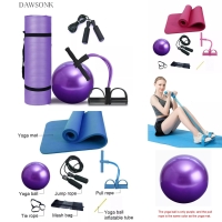 ANTISLIP YOGA MAT SET Exercise set Contains 25cm Yoga ball Yoga mat  Pull rope Skipping rope Yoga mat Tie rope Mesh bag Yoga ball inflatable tube Colours: Blue, pink, purple