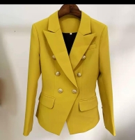 New autumn winter soft Mustard Yellow office jacket coat double breasted women blazer balmain official blazer available in ;white ,black ,red ,peach ,jungle green ,navy blue mustard yellow