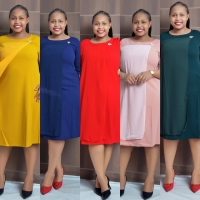 Ladies High end Yellow quality round neck knee high free bottom Church, office dress dresses available sizes 42 44 46 48 50