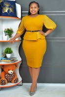 Fancy formal Yellow knee high Fashionable for official and casual functions ladies dress women dress from Turkey M to 2XL