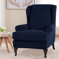 Luxurious stretchable Navy blue wing chair cover Slip Covers without Cushion covers quality seat covers Superior fabric Fits any size wing chair cover Stays in place Easy installation Machine washable
