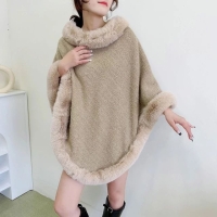 Brown High quality Free size warm Ponchos Autumn Winter Women Faux Fur Collar Cloak Thick Outstreet Wear Granular Velvet Warm Poncho Pullover Lady Coat suitable for daily wear, work, school, party, da