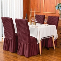Quality set of 6 stretchable Maroon solid color Chair Cover Slip Covers without Cushion covers quality seat covers Superior fabric Fits any size chair cover Stays in place Easy installation Machine wa