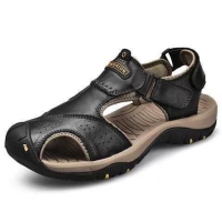 Black Elegant Men leather open shoes men summer sandal with closed toe great look  size 38 - 48 normal fitting High durable