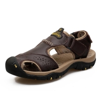 Dark Brown Elegant Men leather open shoes men summer sandal with closed toe great look  size 38 - 48 normal fitting High durable