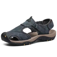 navy blue Elegant Men leather open shoes men summer sandal with closed toe great look  size 38 - 48 normal fitting High durable