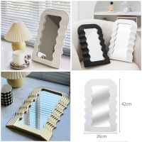 Irregular Aesthetic Vanity Mirror, Wave Mirror, Plastic Frame High Definition Glass Material, Easy Install, Bedroom Accessories, for Dresser Decoration