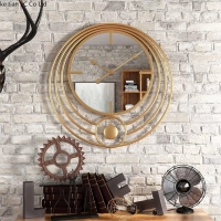 New  stylish Round wrought iron mirror clock European style wrought iron wall clock living room silent wall clock