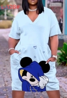 Women y2k Dress Knee-Length Sexy Vintage Robe Casual Ldies Dresses Disney Mickey Mouse 3d Printed Clothes Short-sleeve Beachwear