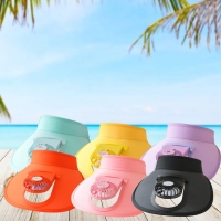 UV Protection Wide Brim Visor Cap USB Chargeable Sun Hat with Fan Summer Women Men Sun Visors Hat [Blue, yellow, puple]
