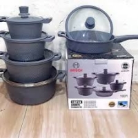 Grey Original 11PC Granite Coating Set Bosch Cookware with Silicon lid covers Made in Germany Includes 4 Ports and 1 Source Pan