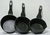Granite Sauce Pan Set: Your Ideal Companion for Indoor and Outdoor Cooking. Suitable for Oven and Direct to Fire. Easy to Clean, Dishwasher Safe.