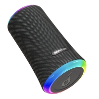 Soundcore Flare 2 is a portable Bluetooth speaker that offers 360-degree sound, a customizable light show, and a long battery life. It has a 20-watt driver and dual passive radiators, and it can produce up to 100 watts of power. The speaker also has a built-in battery that lasts up to 13 hours on a single charge.