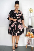 Black chunky hot V-neck long sleeved best ladies dress for Church Office and more