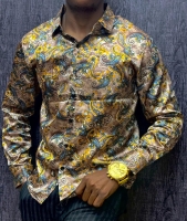 New Male Poplin Dresses Elegant Printing Man Silk Shirts Long Sleeved Satin Soft Clothes Same day Delivery