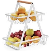 2 Tier Fruit Basket, Countertop Fruit Bowl Bread Basket Vegetable Fruit Holder Organizer For Kitchen Storage, White