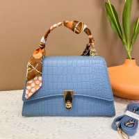 Cheval Firenze Italy Blue Leather Croc Handbag Crossbody Purse W Scarf Assent, Blue