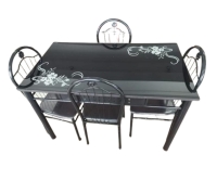 Black flowery 4 Seater Glass Top Dining Table Dimensions: L120cm W70cm H75cm
