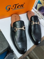 Black Leather Loures Horsebit Slippers for men// Mules