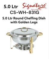 5.0 Ltr Round Cheffing Dish with Golden Legs  Single Compartment  CS-WH-831G 