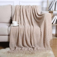 Light Brownish High quality Knitted throw blankets with tassel, keep warm in cold times.