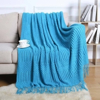Light Blue High quality Knitted throw blankets with tassel, keep warm in cold times.