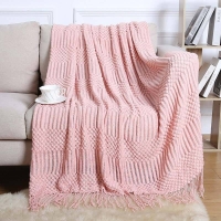 Light Pink High quality Knitted throw blankets with tassel, keep warm in cold times.