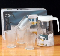 Heat Resistant Glass Cold Water Kettle And Cups Transparent Stripe Coffee Tea ware Stainless Steel Lid Jug Kitchen Accessory 1.3ltr jug