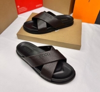 Dark brown rubber soled soft leather easy slip on open shoes for men