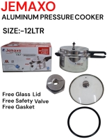 RIJ-3Xr JEMAXO ALUMINIUM PRESSURE COOKER WITH: FREE - GLASS LIDS FREE - RUBBER GASKET  FREE - SAFTY VALUE  12 ltr